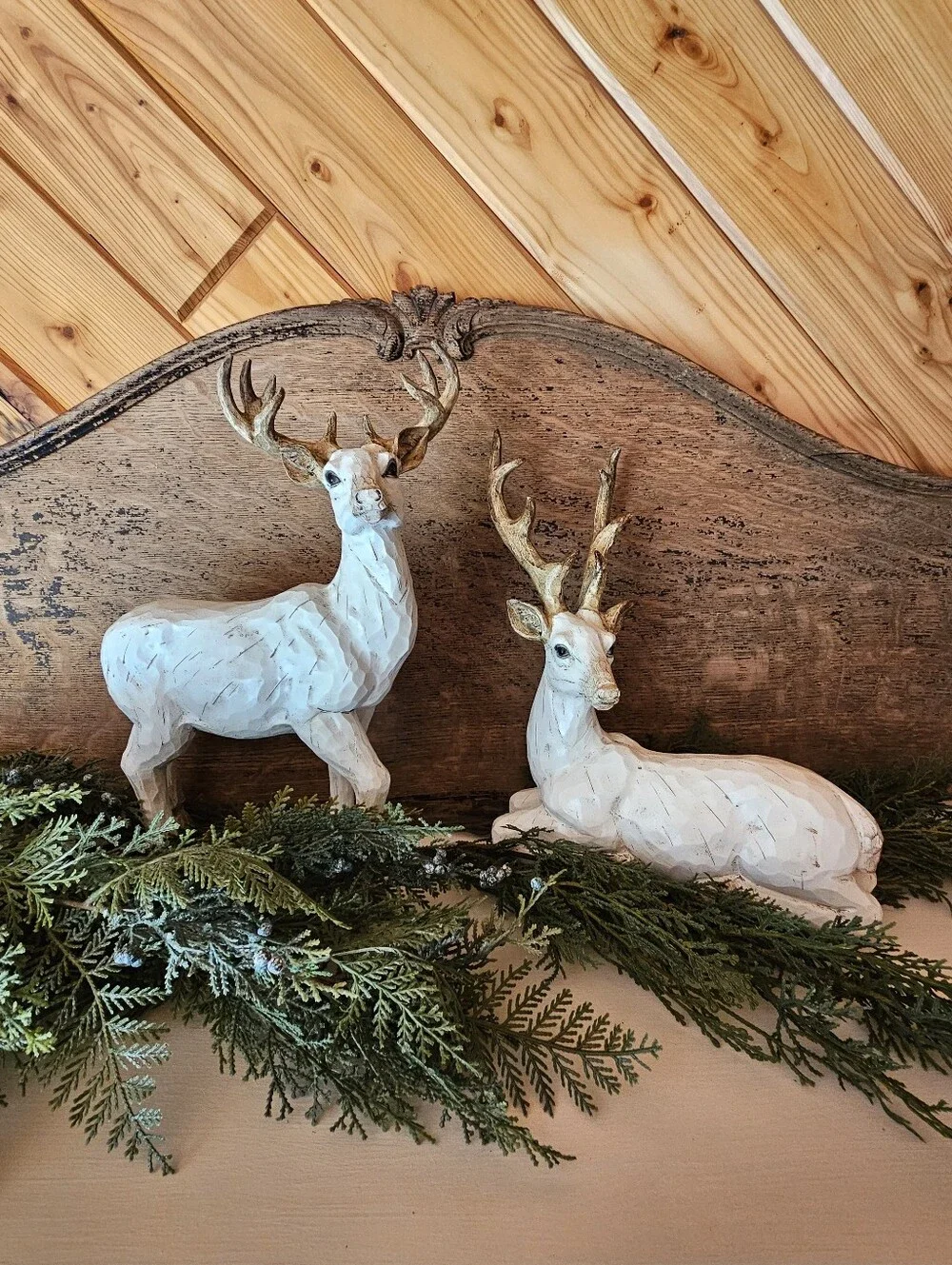Pier 1 Christmas Farmhouse White Holiday Deer Figurines